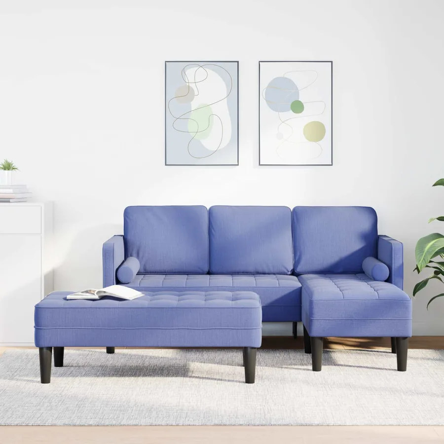 Ensemble de Canapés avec coussin 2 pcs Bleu denim Polyester