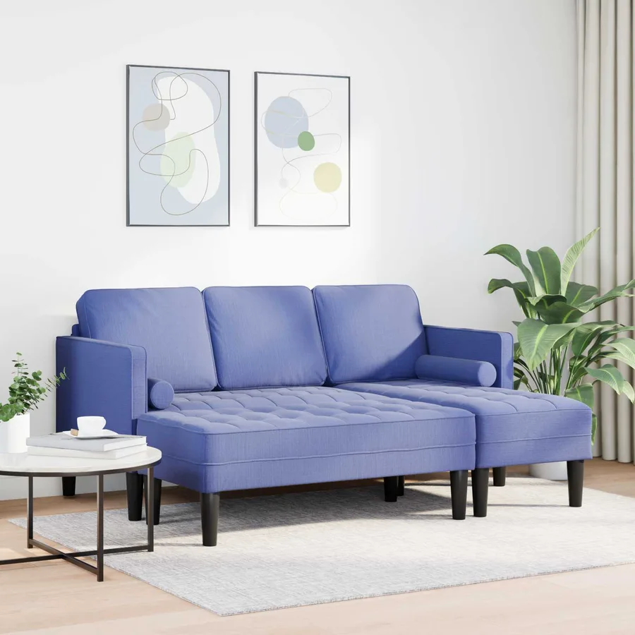 Ensemble de Canapés avec coussin 2 pcs Bleu denim Polyester - 3