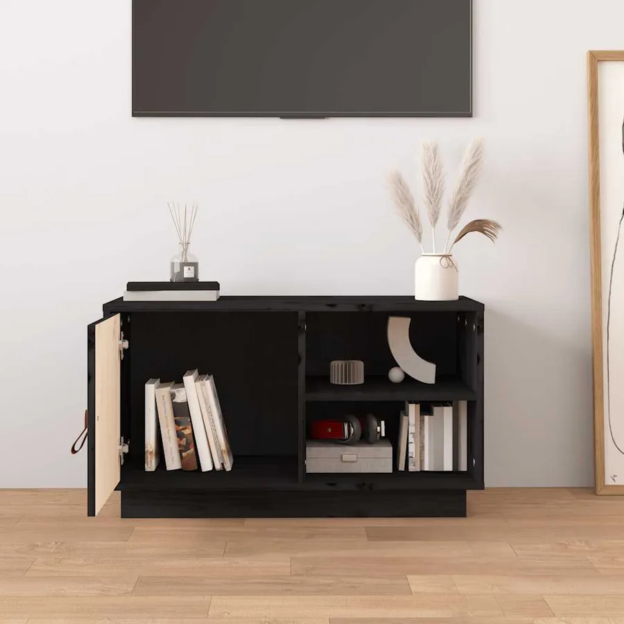 Meuble TV Noir 70x34x40 cm Bois de pin massif - 3
