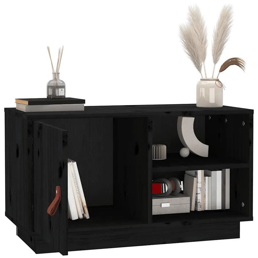 Meuble TV Noir 70x34x40 cm Bois de pin massif - 5