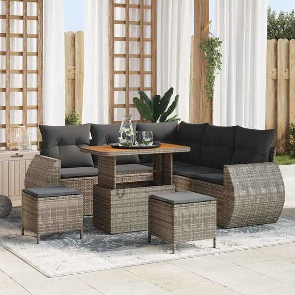 Ensemble de canapé de jardin avec coussin 8 pcs Gris polyrotin