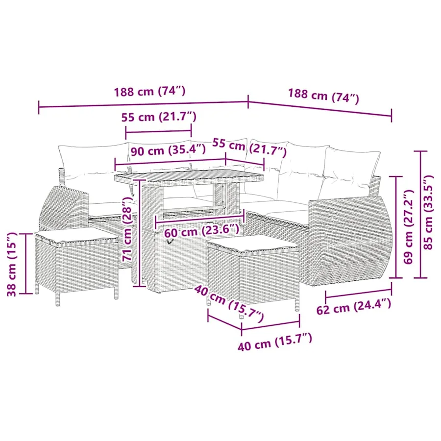 Ensemble de canapé de jardin avec coussin 8 pcs Gris polyrotin - 18