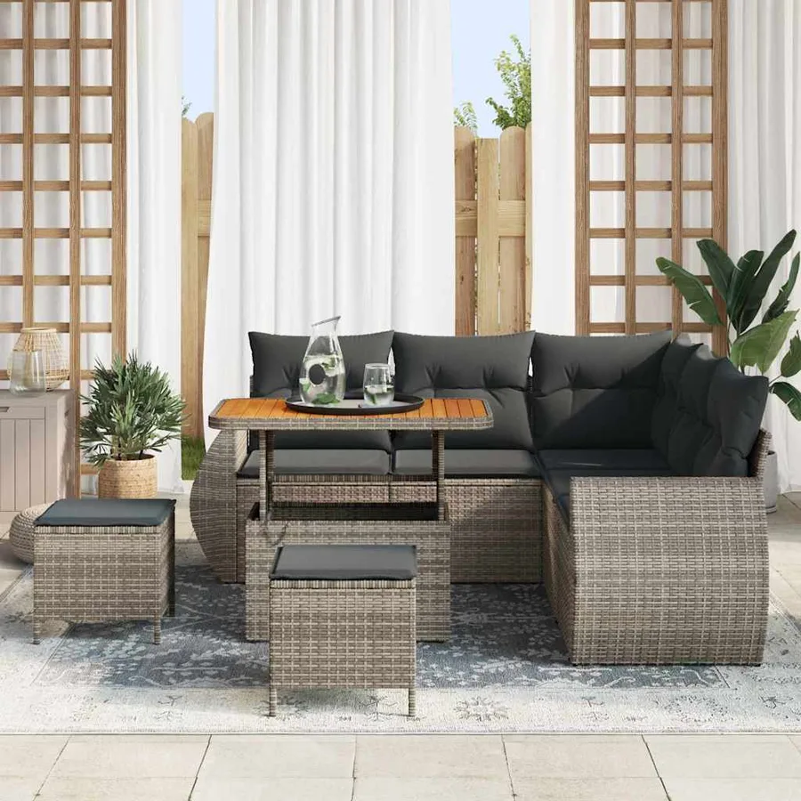 Ensemble de canapé de jardin avec coussin 8 pcs Gris polyrotin - 3