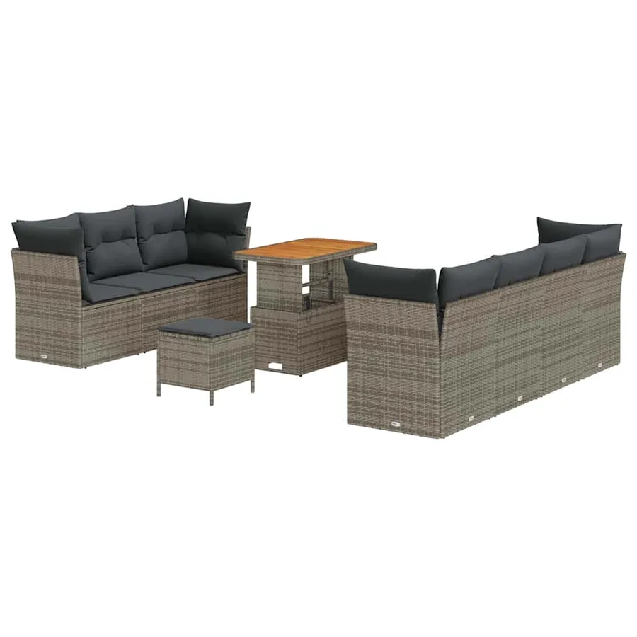 Ensemble de canapé de jardin 10 pcs Gris polyrotin - 2