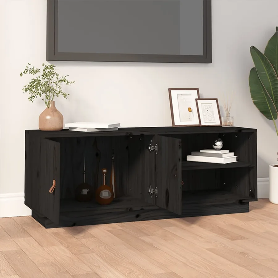 Meuble TV Noir 105x34x40 cm Bois de pin massif - 3