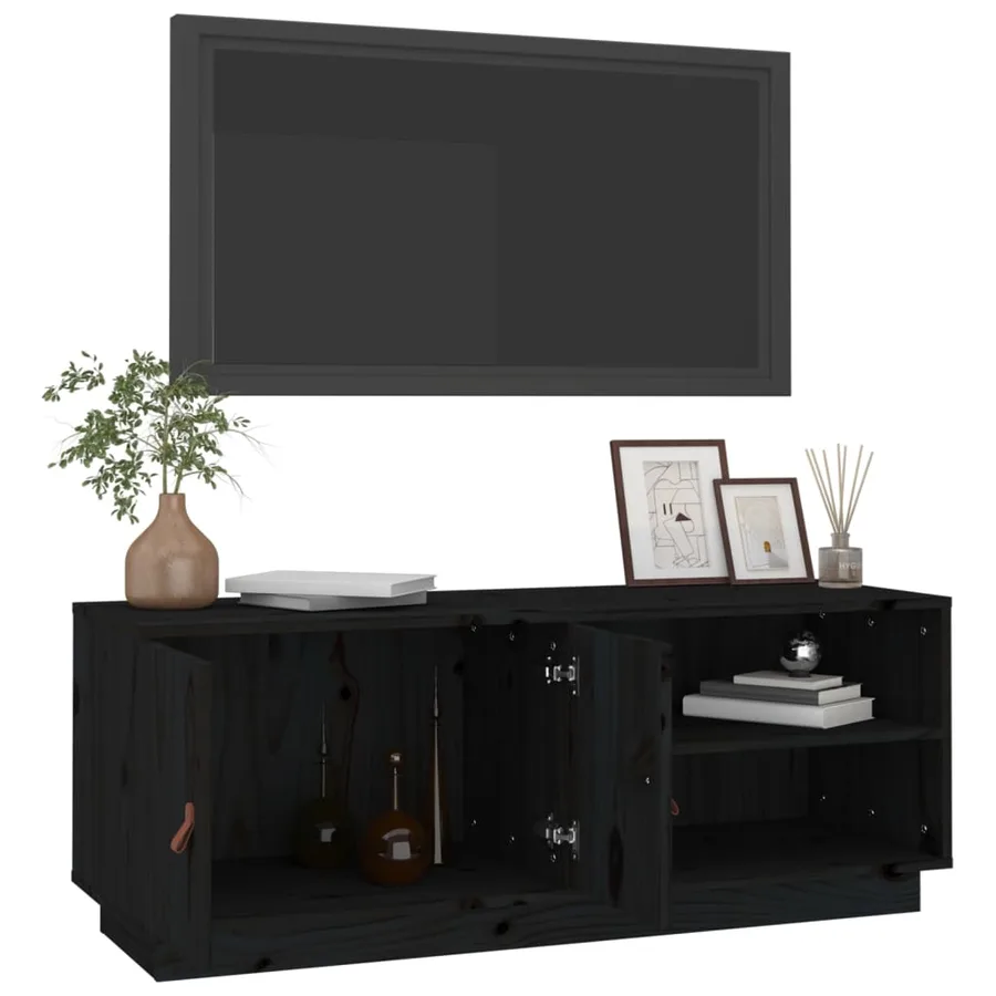 Meuble TV Noir 105x34x40 cm Bois de pin massif - 5