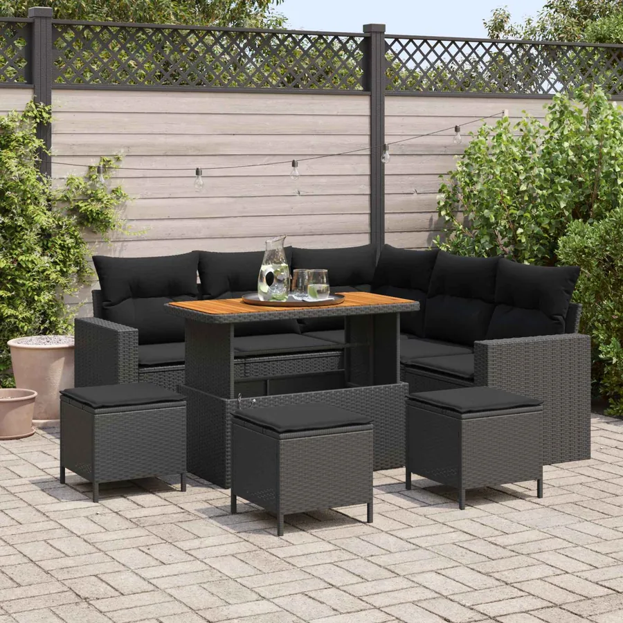 Ensemble de canapé de jardin 9 pcs Noir polyrotin