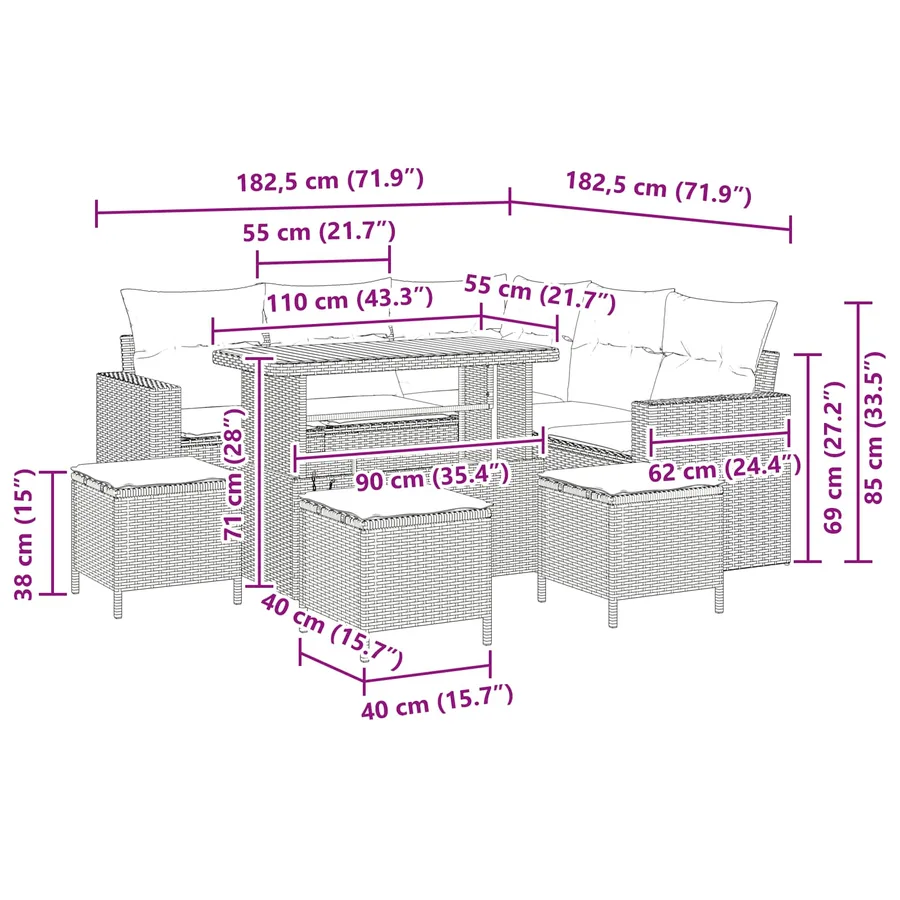 Ensemble de canapé de jardin 9 pcs Noir polyrotin - 10