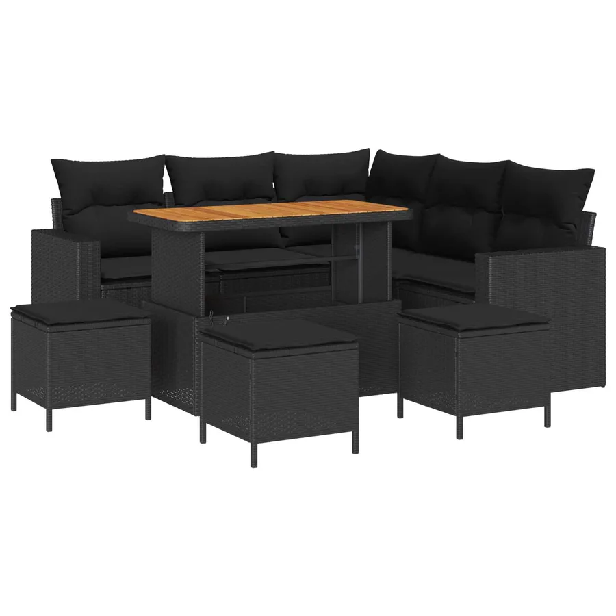 Ensemble de canapé de jardin 9 pcs Noir polyrotin - 2