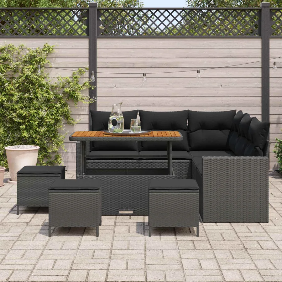 Ensemble de canapé de jardin 9 pcs Noir polyrotin - 3