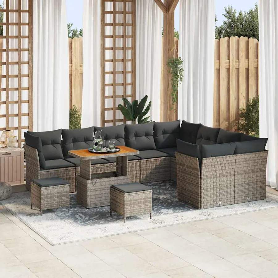 Ensemble de canapé de jardin 12 pcs Gris polyrotin