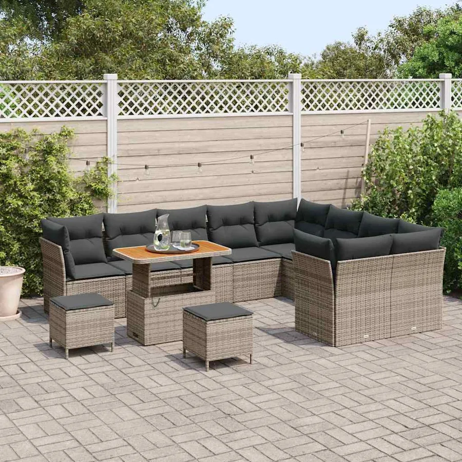 Ensemble de canapé de jardin 12 pcs Gris polyrotin - 3