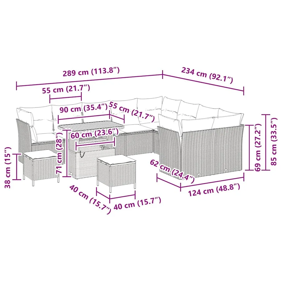 Ensemble de canapé de jardin 12 pcs Gris polyrotin - 9