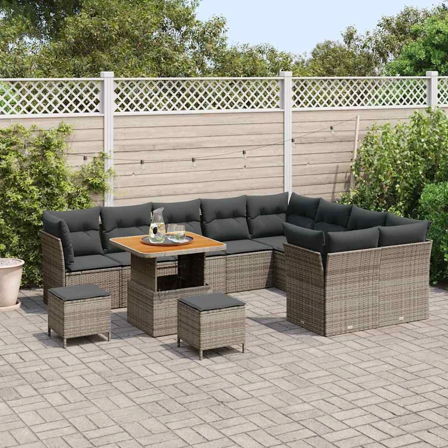 Ensemble de canapé de jardin 12 pcs Gris polyrotin - 3