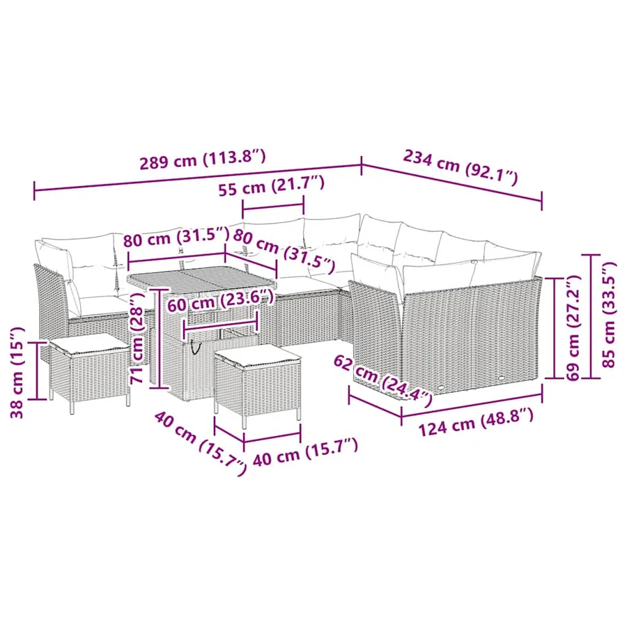 Ensemble de canapé de jardin 12 pcs Gris polyrotin - 9