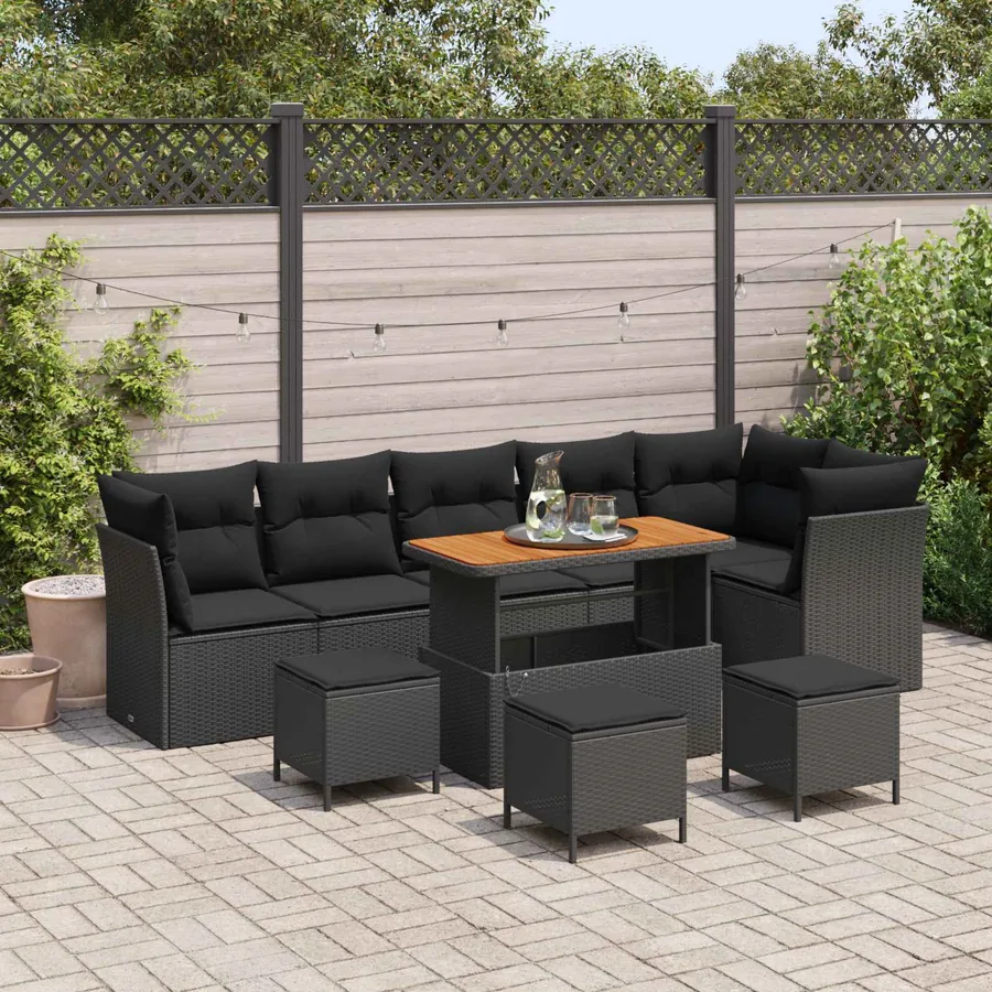 Ensemble de canapé de jardin 10 pcs Noir polyrotin
