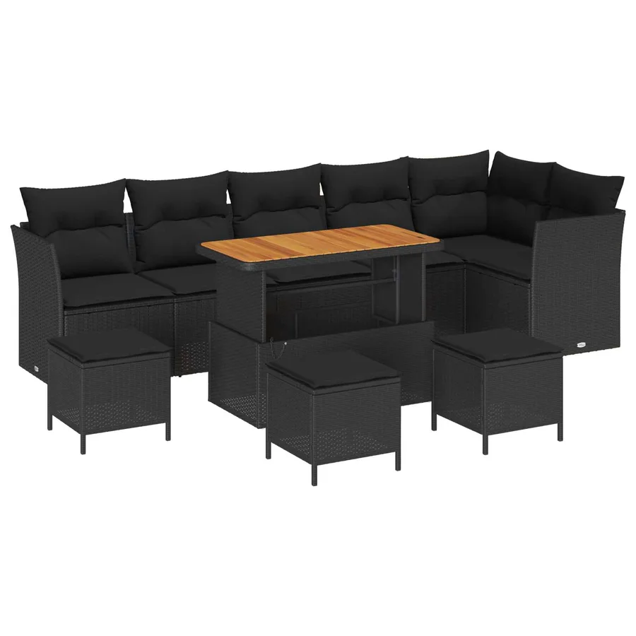 Ensemble de canapé de jardin 10 pcs Noir polyrotin - 2