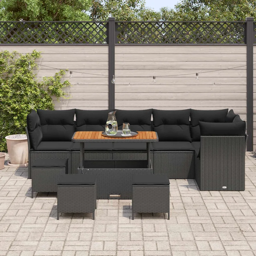 Ensemble de canapé de jardin 10 pcs Noir polyrotin - 3