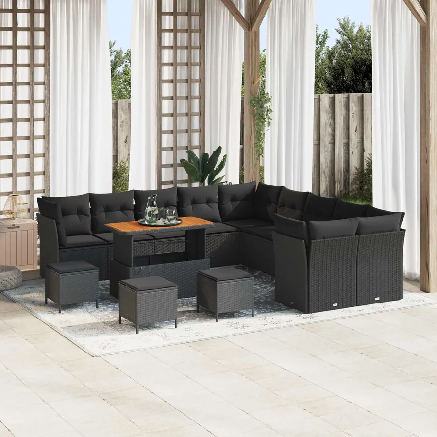 Ensemble de canapé de jardin 14 pcs Noir polyrotin