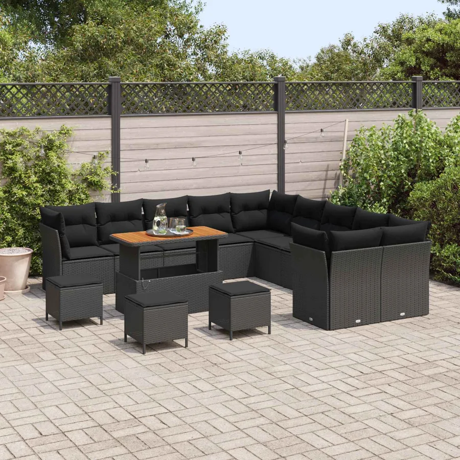 Ensemble de canapé de jardin 14 pcs Noir polyrotin - 3