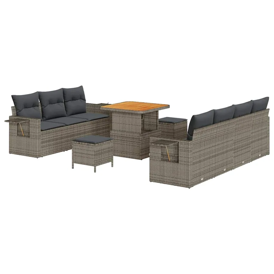 Ensemble de canapé de jardin avec coussin 10 pcs Gris polyrotin - 2