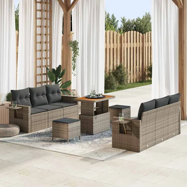 Ensemble de canapé de jardin avec coussin 9 pcs Gris polyrotin
