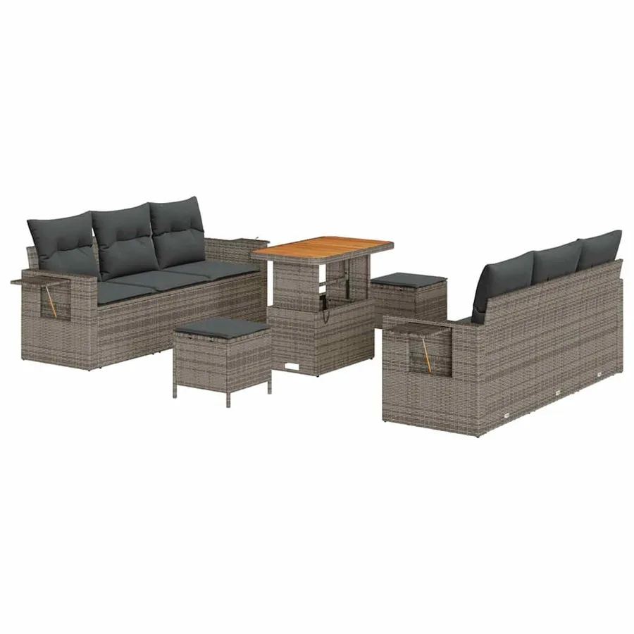 Ensemble de canapé de jardin avec coussin 9 pcs Gris polyrotin - 2