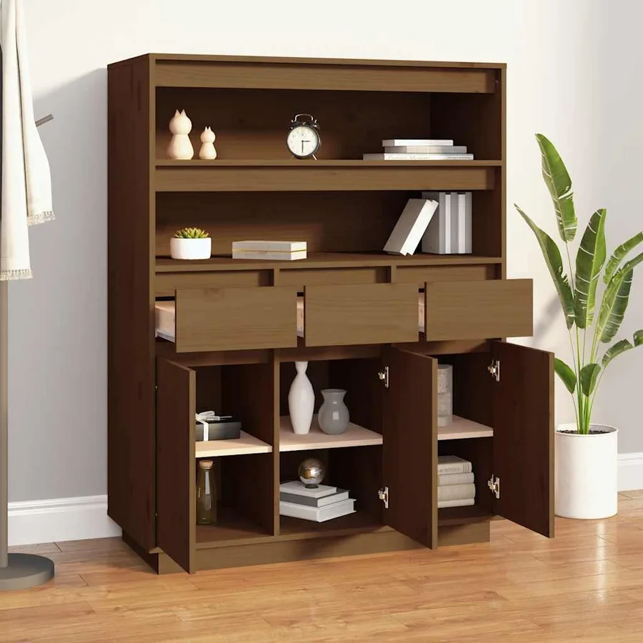 Buffet haut Marron miel 89x40x116,5 cm Bois massif de pin - 5