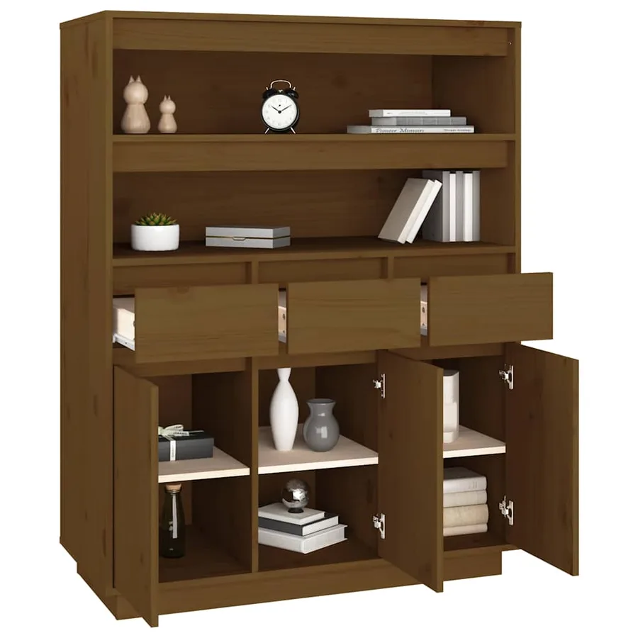 Buffet haut Marron miel 89x40x116,5 cm Bois massif de pin - 6
