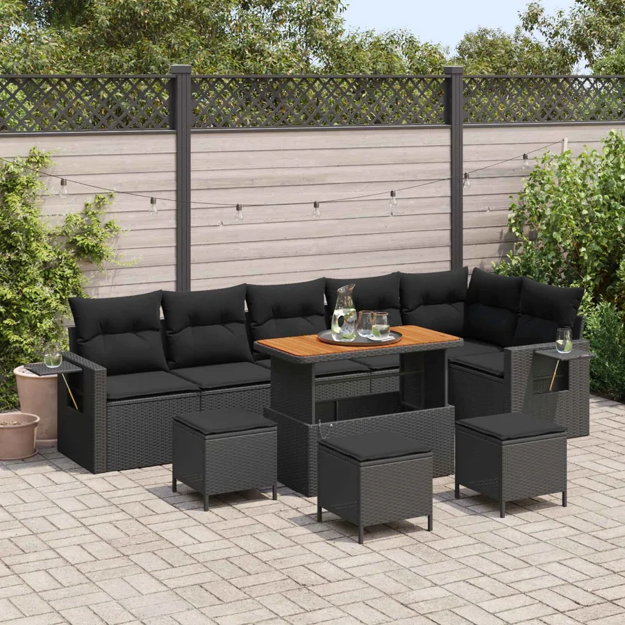 Ensemble de canapé de jardin 10 pcs Noir polyrotin
