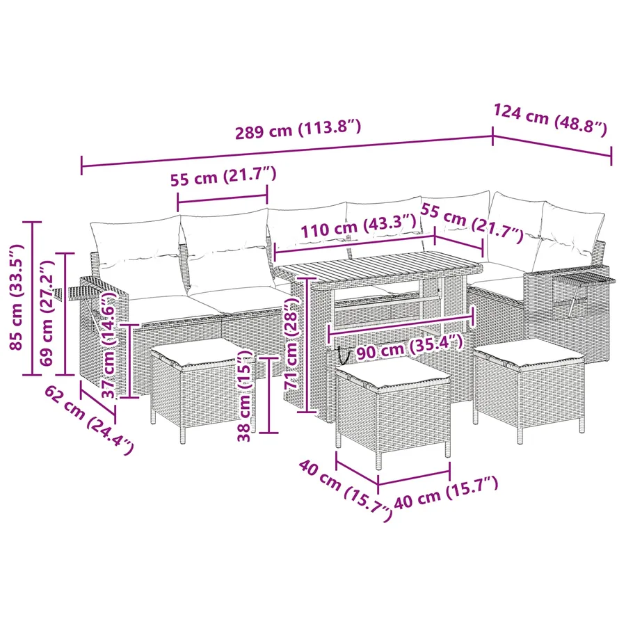 Ensemble de canapé de jardin 10 pcs Noir polyrotin - 15