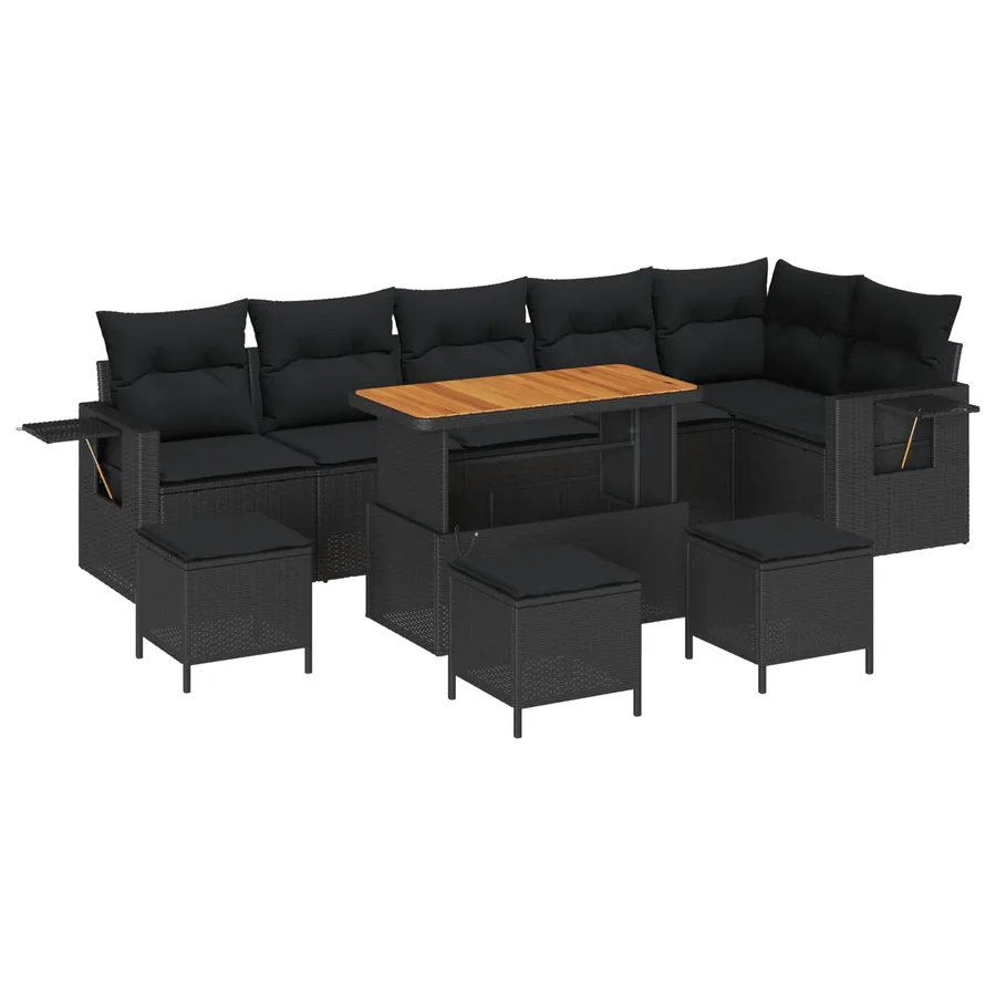Ensemble de canapé de jardin 10 pcs Noir polyrotin - 2