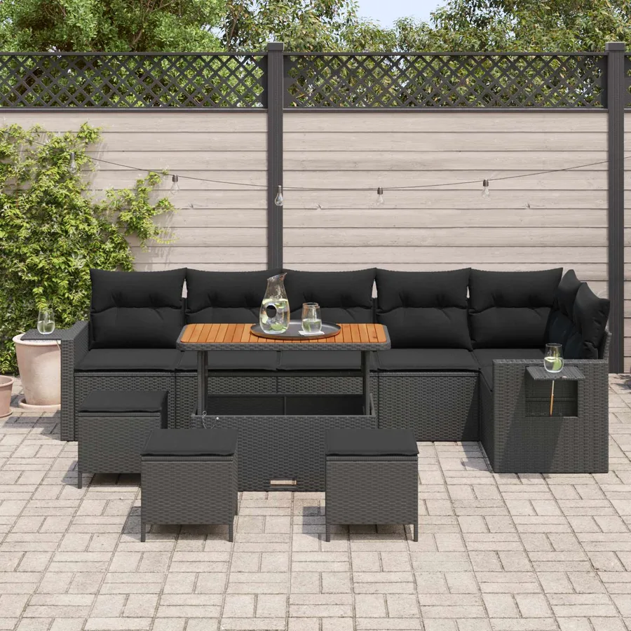 Ensemble de canapé de jardin 10 pcs Noir polyrotin - 3