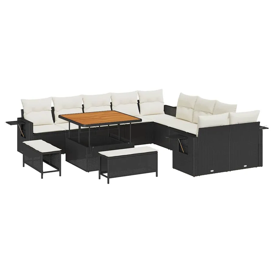 Ensemble de canapé de jardin 13 pcs Noir polyrotin - 2
