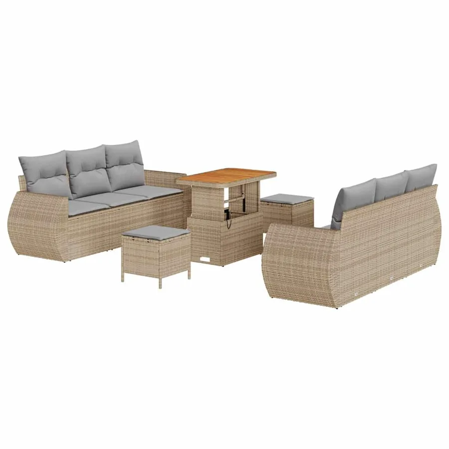 Ensemble de canapé de jardin avec coussin 9 pcs Beige polyrotin - 2