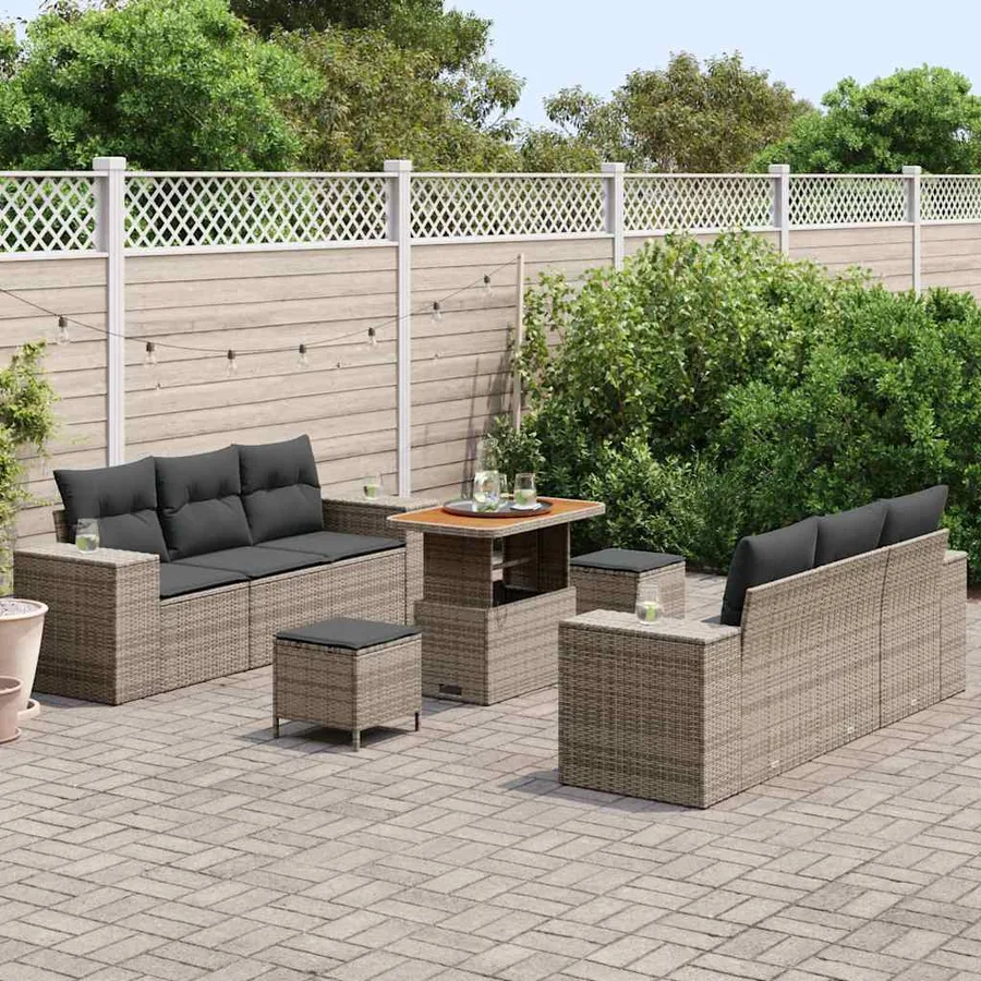 Ensemble de canapé de jardin 9 pcs Gris Poly rotin - 3