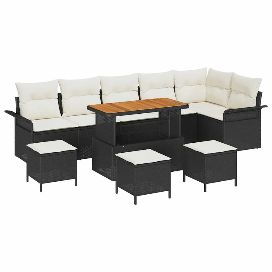 Ensemble de canapé de jardin avec coussin 10 pcs Noir polyrotin - 2