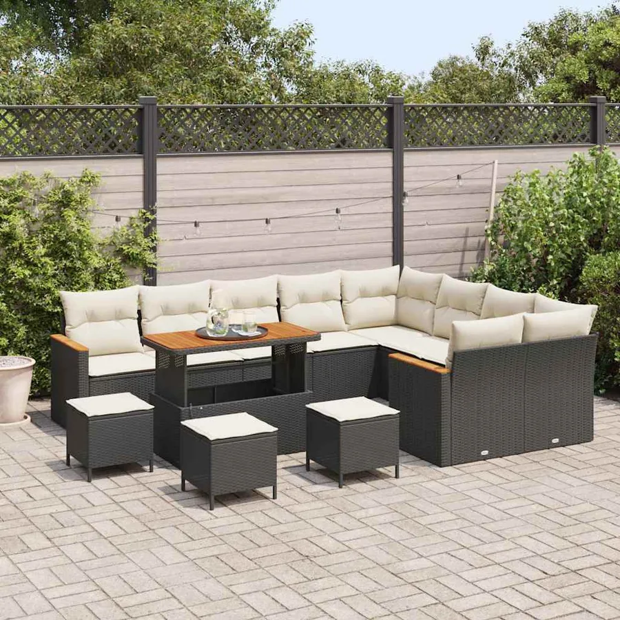 Ensemble de canapé de jardin 13 pcs Noir Poly Rattan - 3