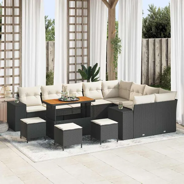 Ensemble de canapé de jardin avec coussin 13 pcs Noir polyrotin