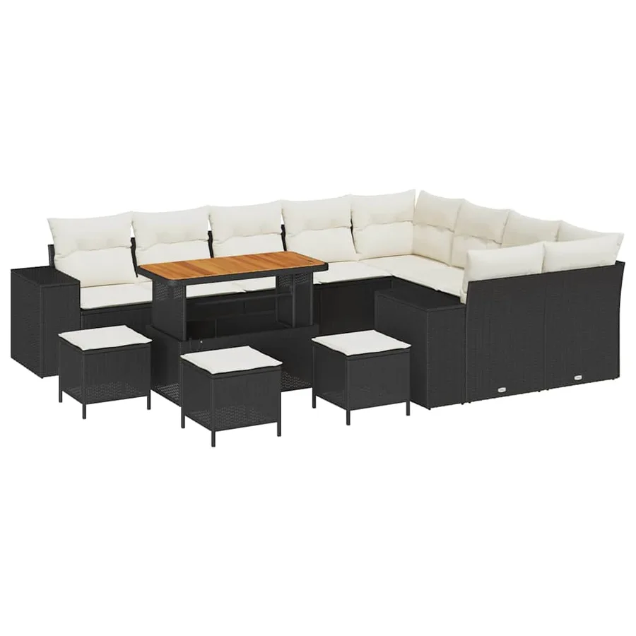 Ensemble de canapé de jardin avec coussin 13 pcs Noir polyrotin - 2