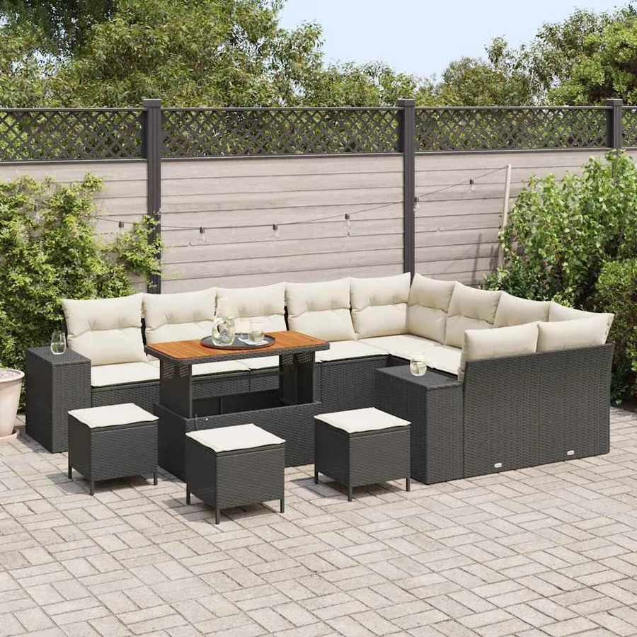 Ensemble de canapé de jardin avec coussin 13 pcs Noir polyrotin - 3