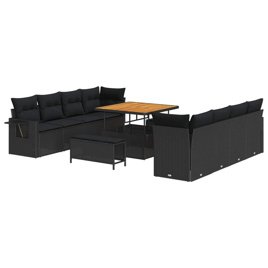 Ensemble de canapé de jardin avec coussin 11 pcs Noir polyrotin - 2