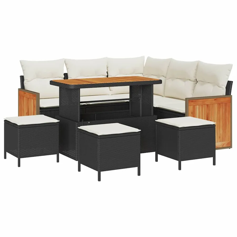 Ensemble de canapé de jardin 9 pcs Noir et Crème polyrotin - 2