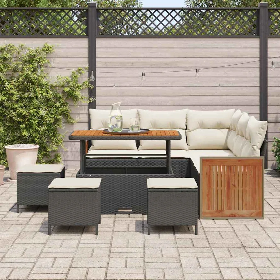 Ensemble de canapé de jardin 9 pcs Noir et Crème polyrotin - 3