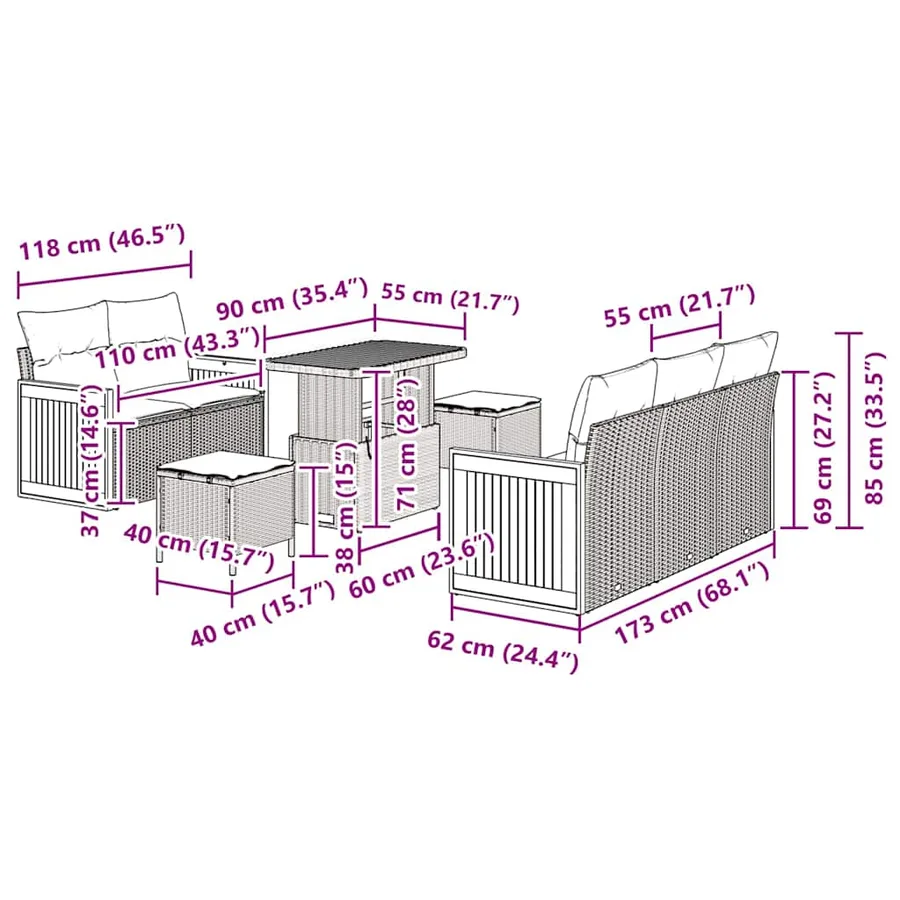 Ensemble de canapé de jardin avec coussin 10 pcs Gris polyrotin - 12