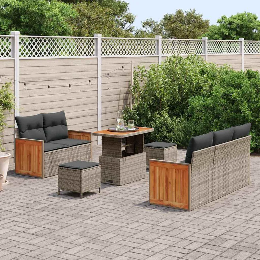Ensemble de canapé de jardin avec coussin 10 pcs Gris polyrotin - 3