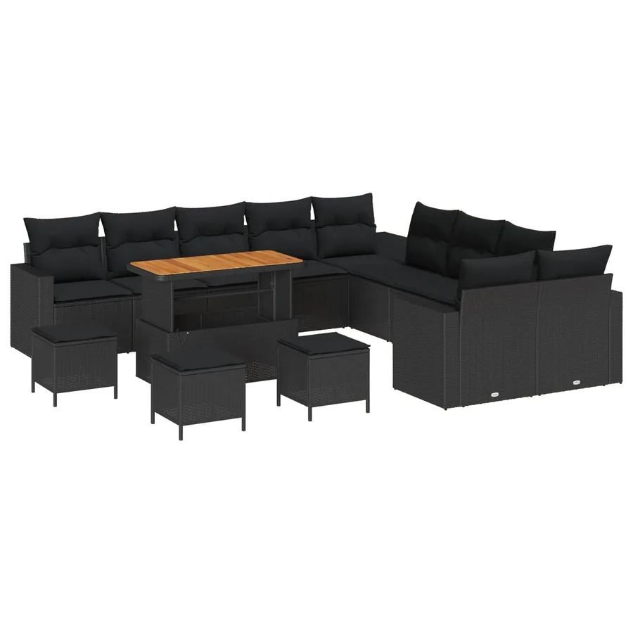 Ensemble de canapé de jardin avec coussin 18 pcs Noir polyrotin - 2