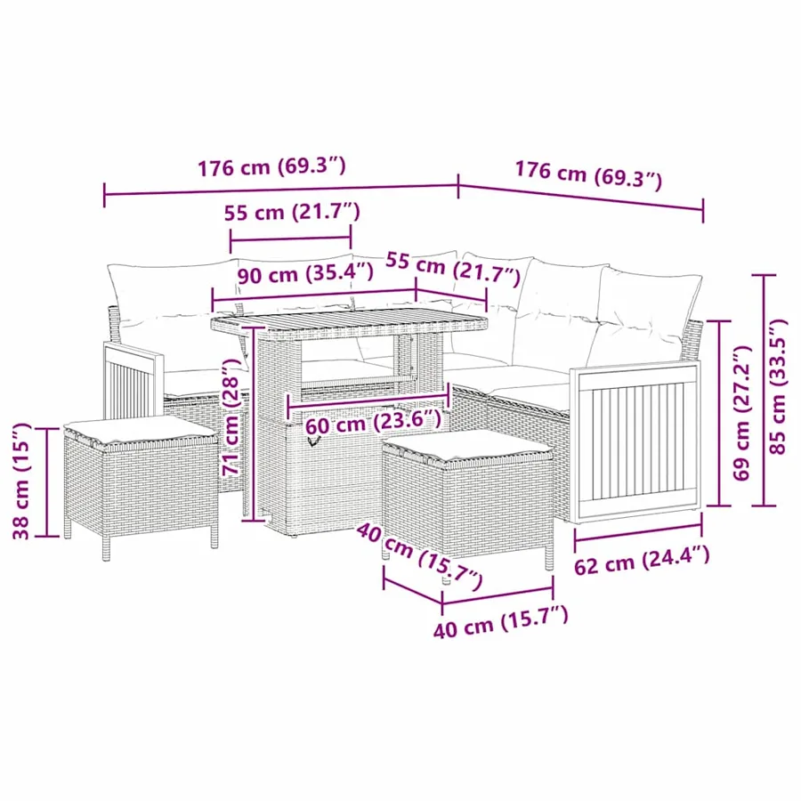 Ensemble de canapé de jardin 9 pcs Beige et Gris clair - 14