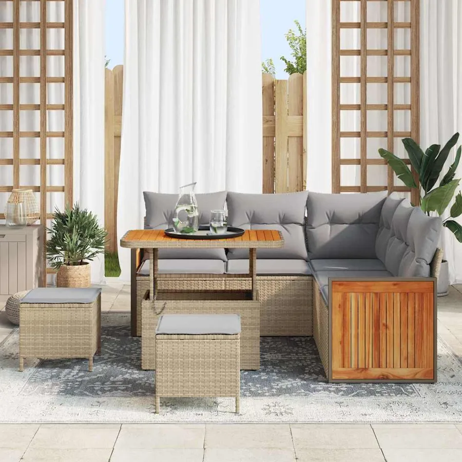 Ensemble de canapé de jardin 9 pcs Beige et Gris clair - 3