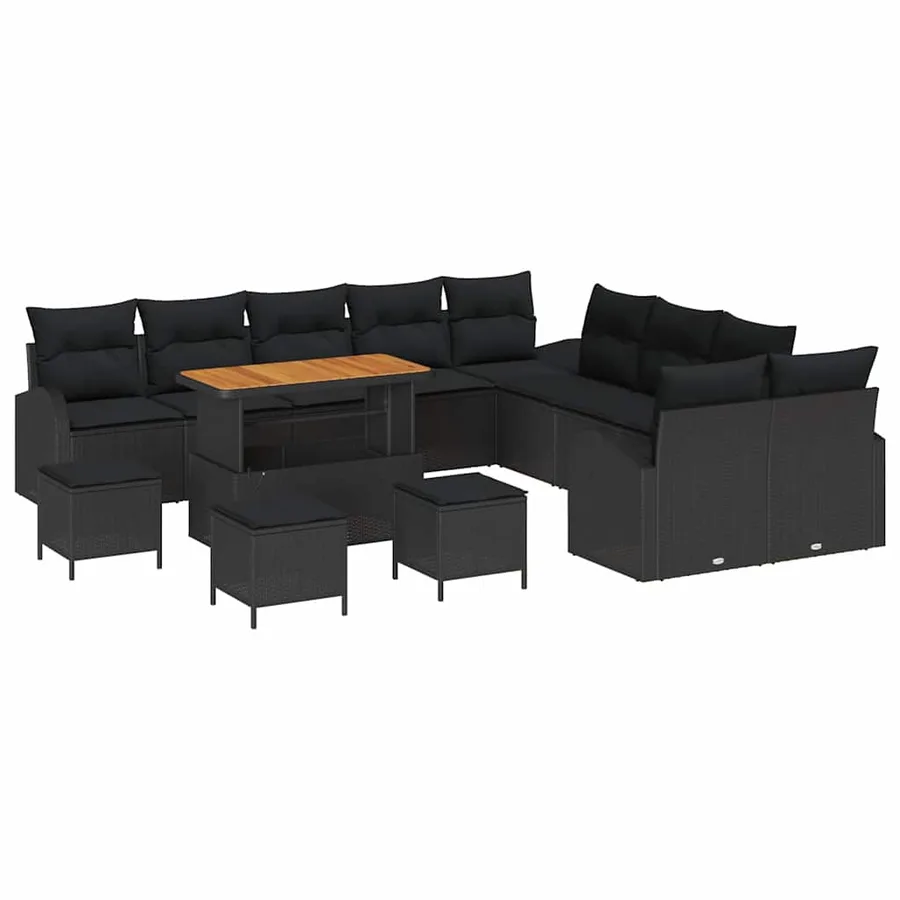 Ensemble de canapé de jardin avec coussin 14 pcs Noir polyrotin - 2